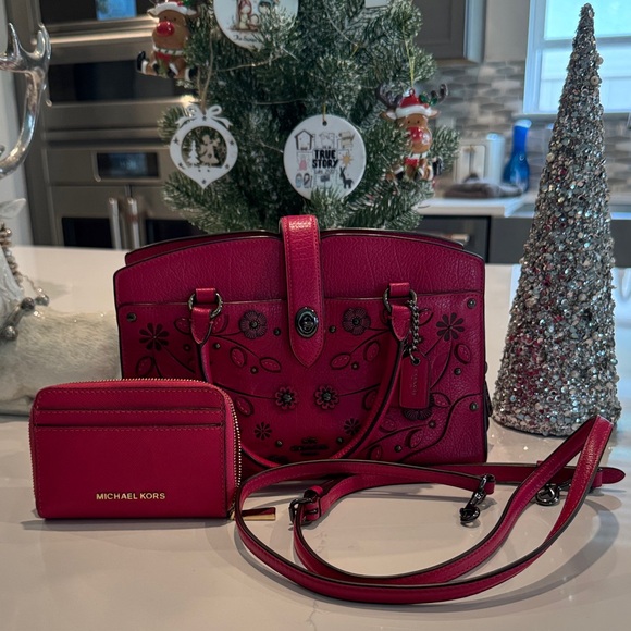 Coach Fuchsia MERCER SATCHEL 24 WITH TEA ROSE satchel crossbody - Picture 8 of 12